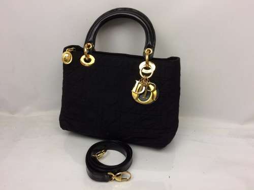 Auth Christian Dior Lady Dior Nylon Hand bag Black 7H290480m